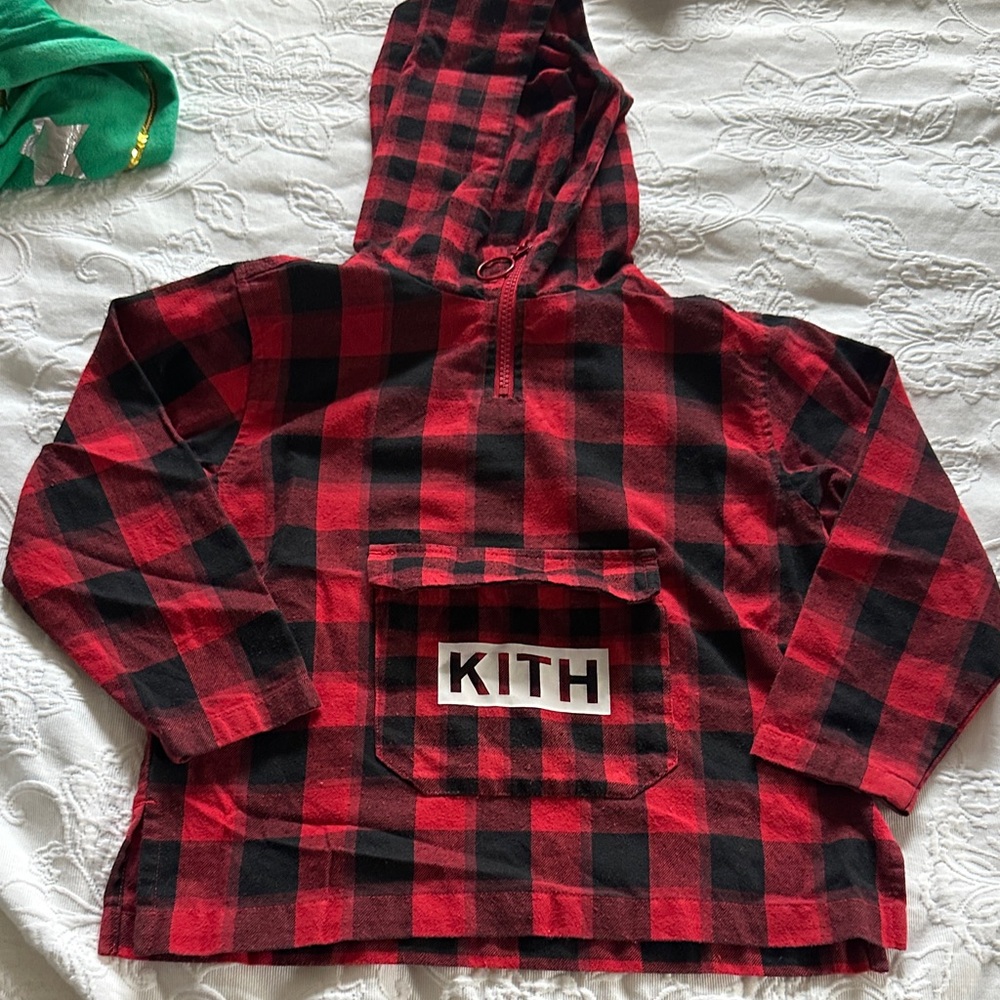 Kith Kids Plaid Hoodie in Red and Black